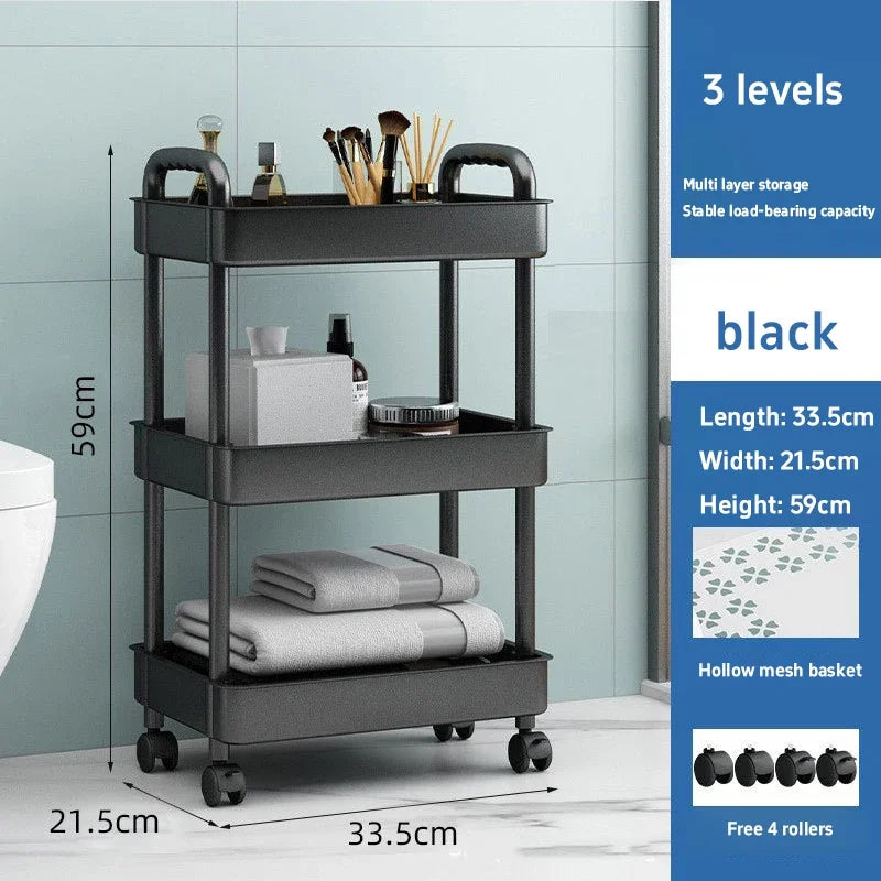 3/4/5 Tier Rolling Cart Shelves Kitchen or Bathroom