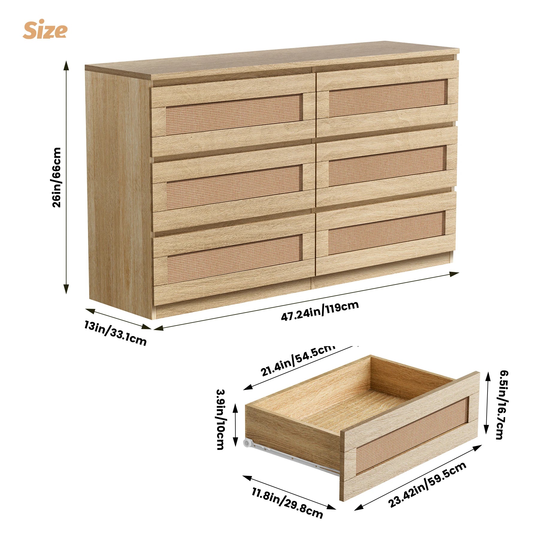 6 Drawer Wood Storage Dresser Bedroom