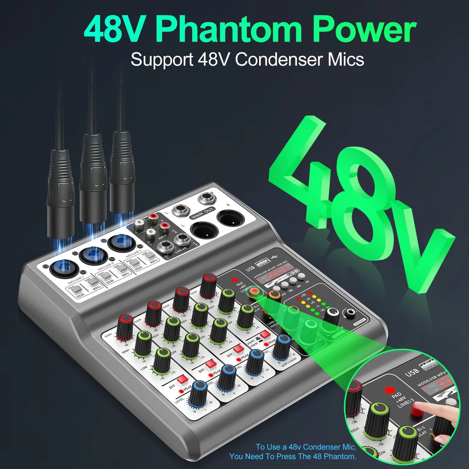 Aveek Professional Audio Mixer,Sound Board Console with 5Channels