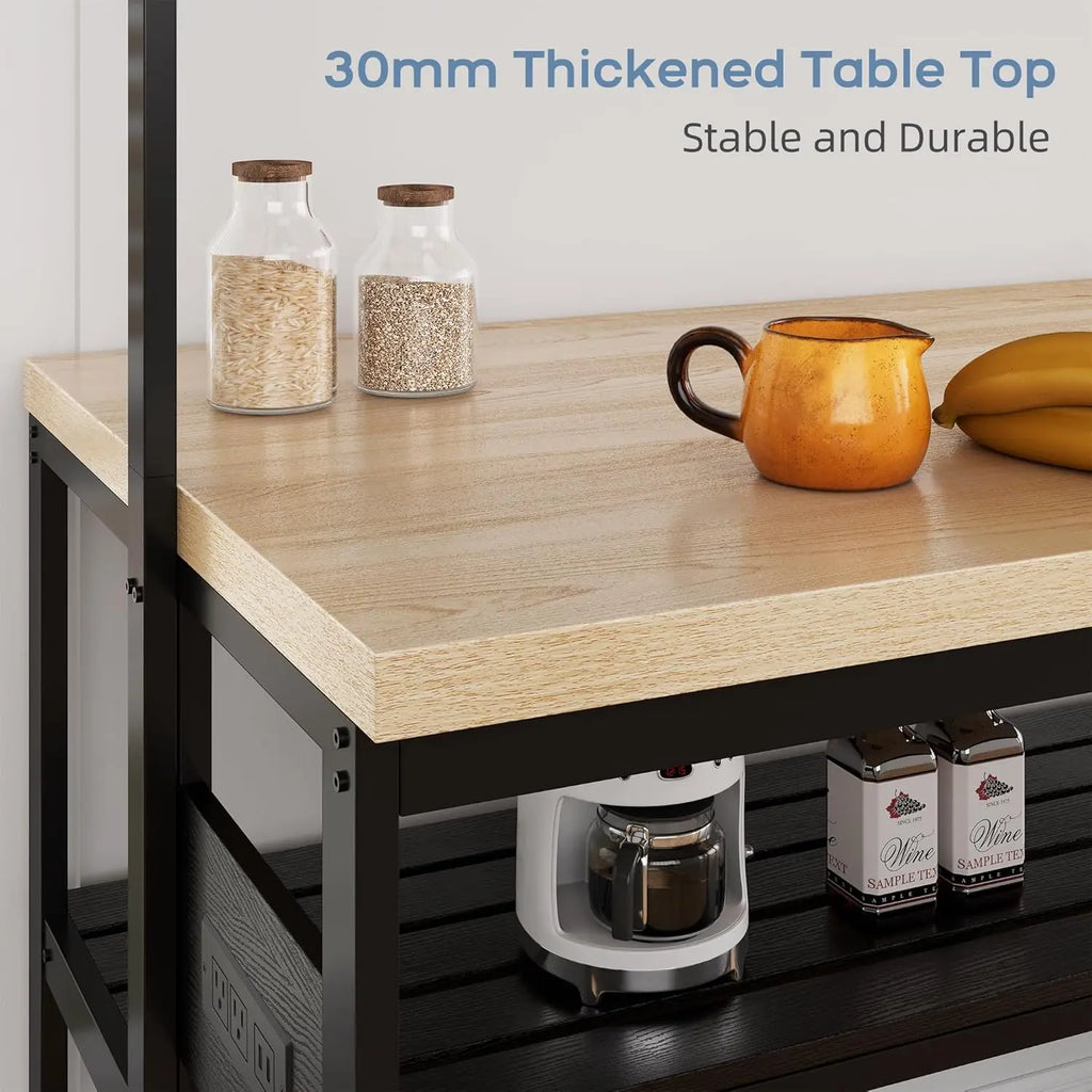 Bakers Rack with Power Outlet, Island Table