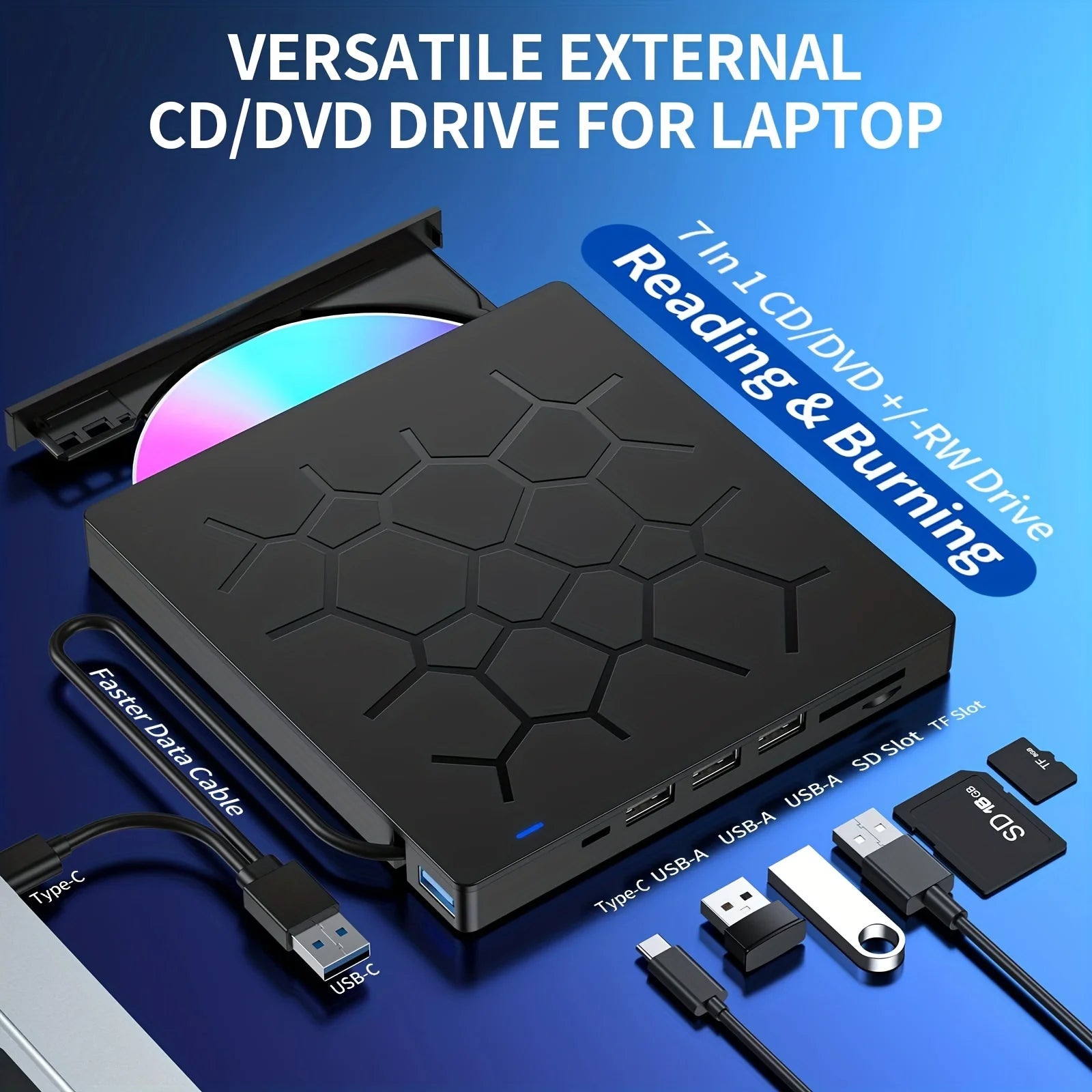 External Drive And 7 IN 1 3.0 Portable DVD Player