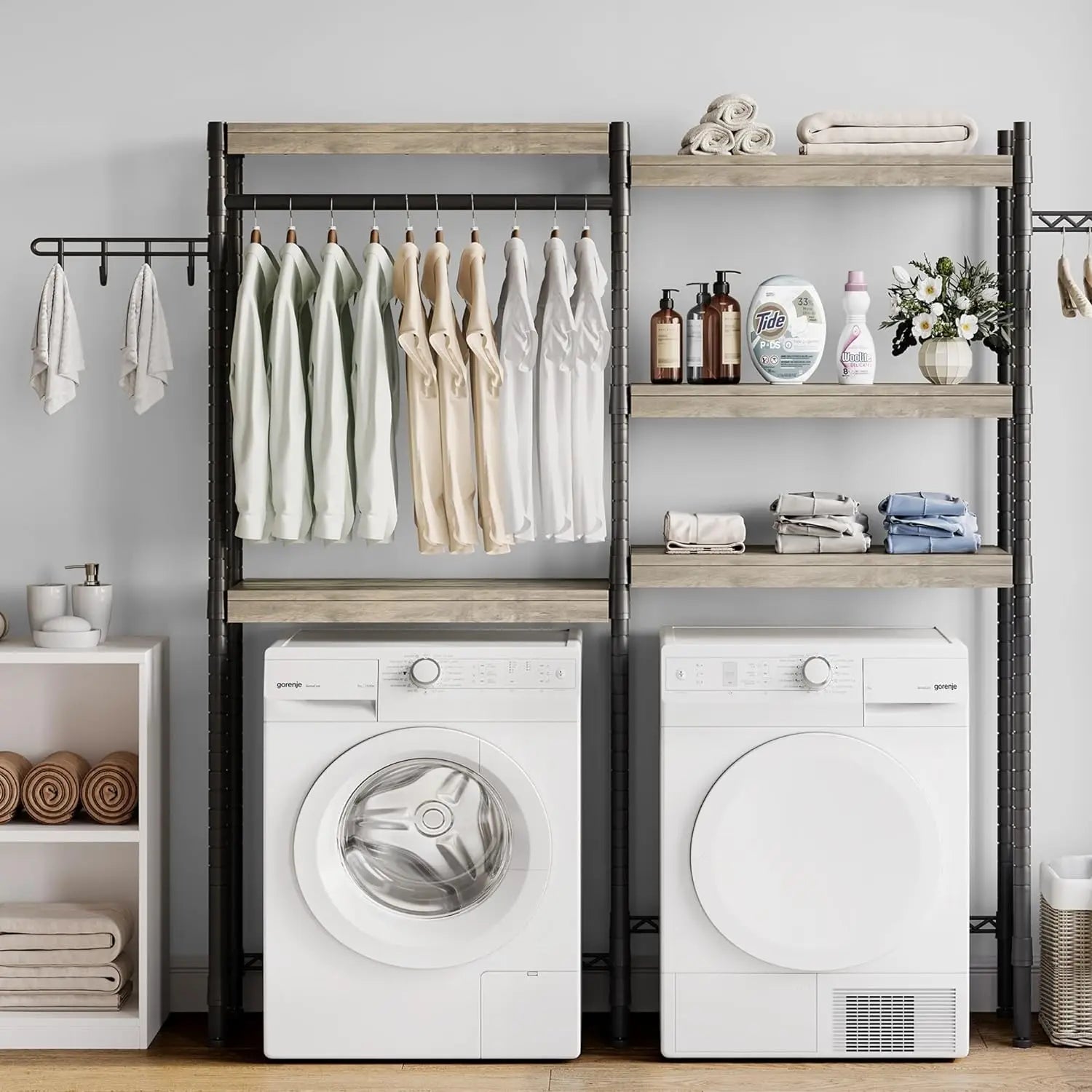 5-Tier Wood Shelf-Laundry storage.