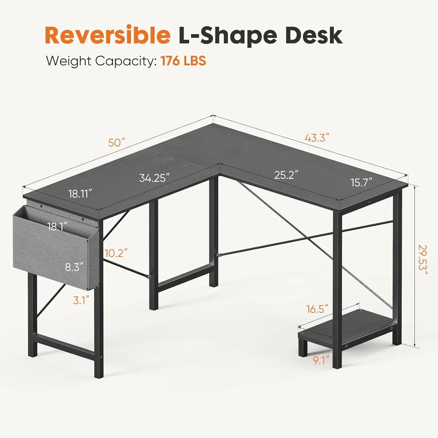 L Shaped Desk. 50-Inch Computer Desk.