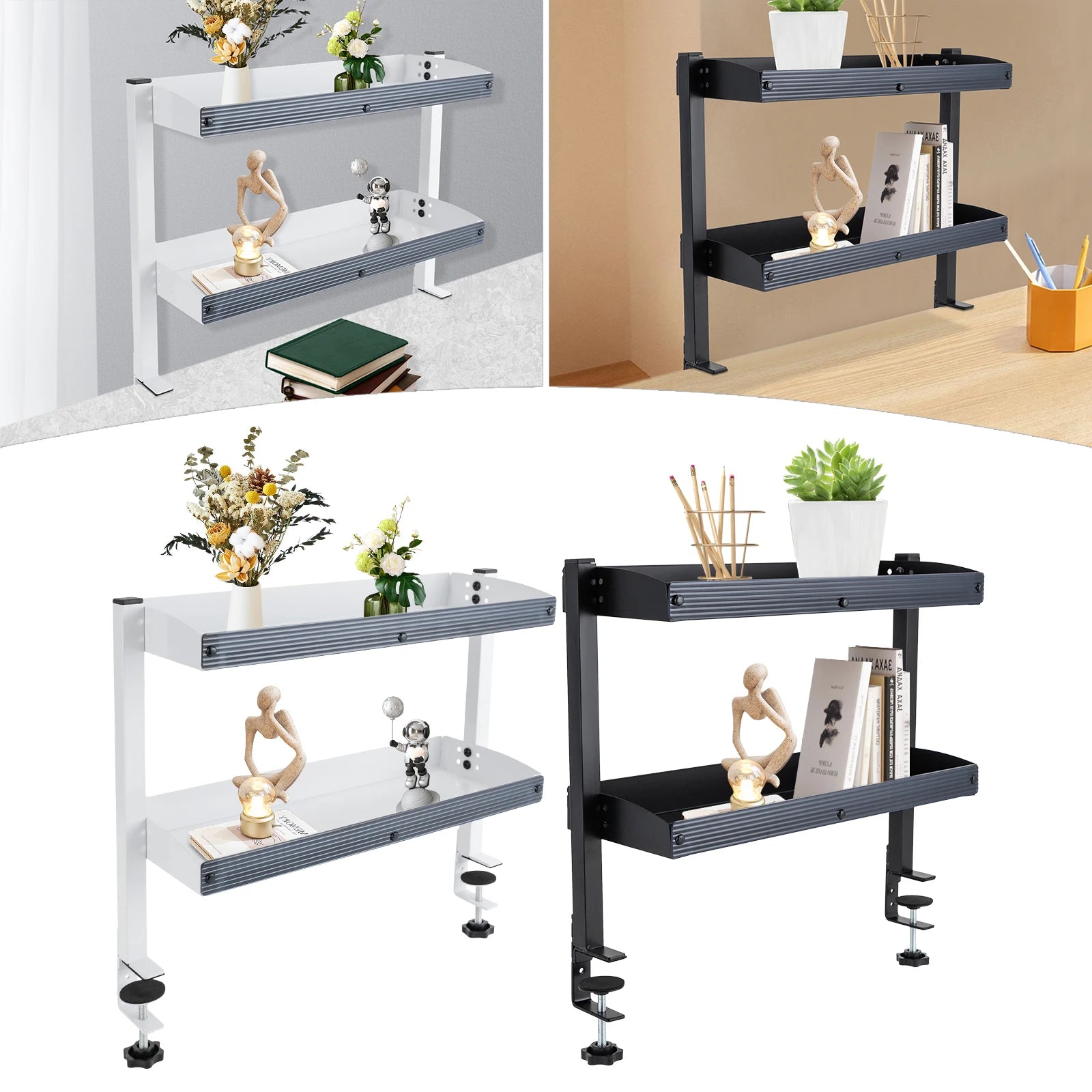 Black/White 2-Tier Shelving with Adjustable Storage Tray