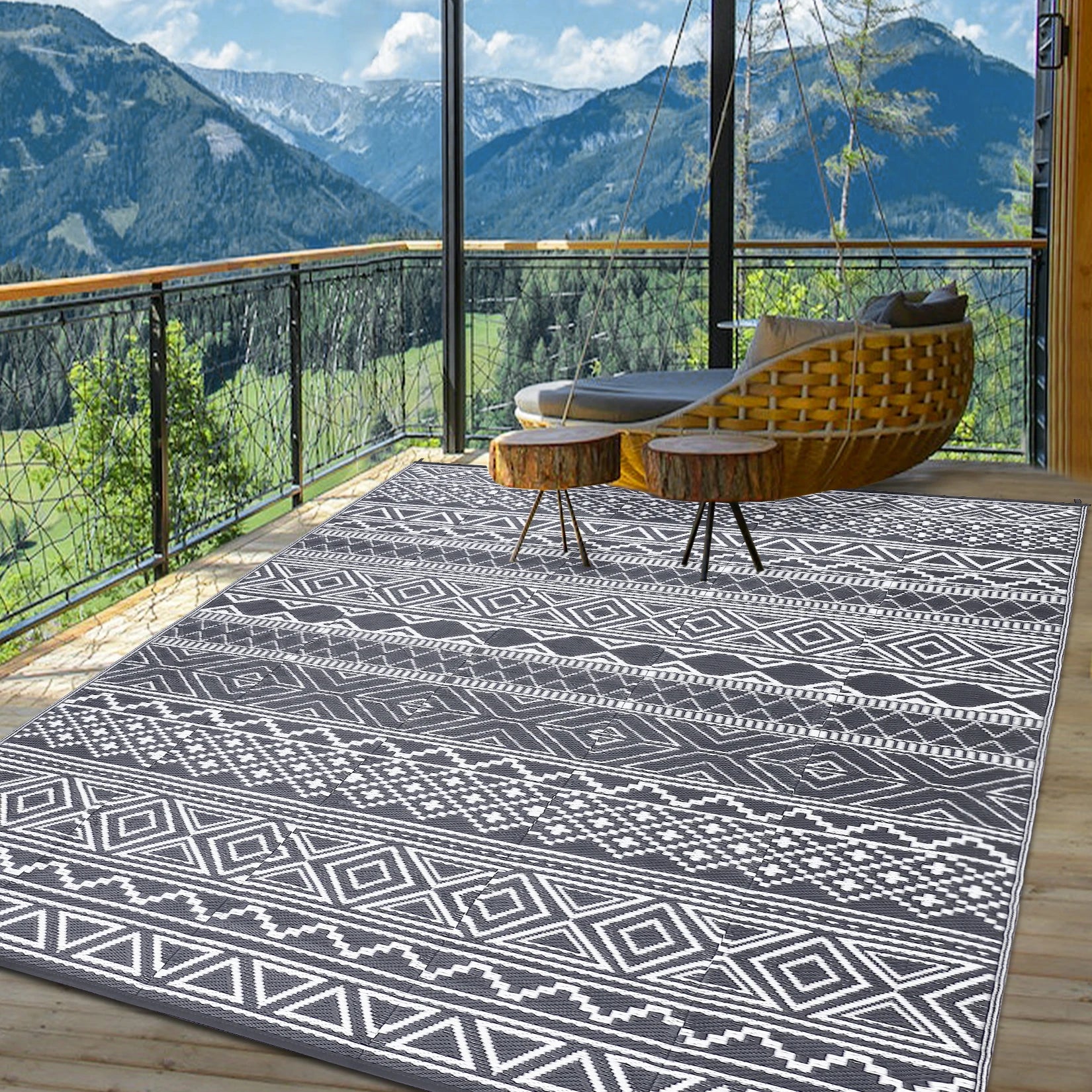 Outdoor 5x8 Waterproof Reversible Patio Rug for Picnic