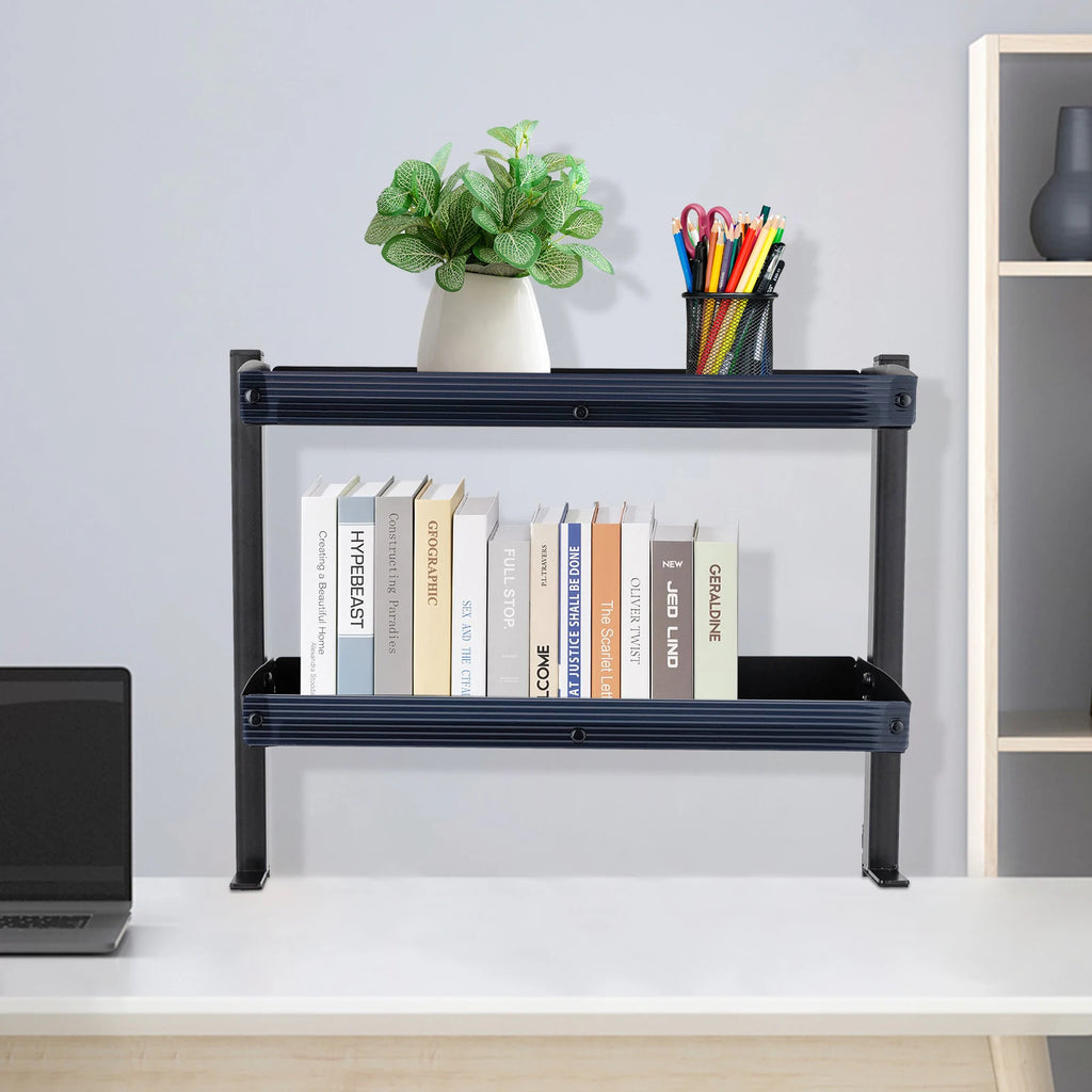 Clamp-on Under Table Corner Shelves Organizer Black