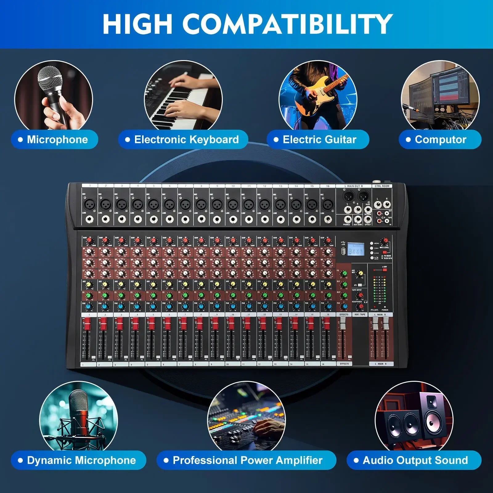 16 Channel Mixing Console USB Bluetooth Live Studio