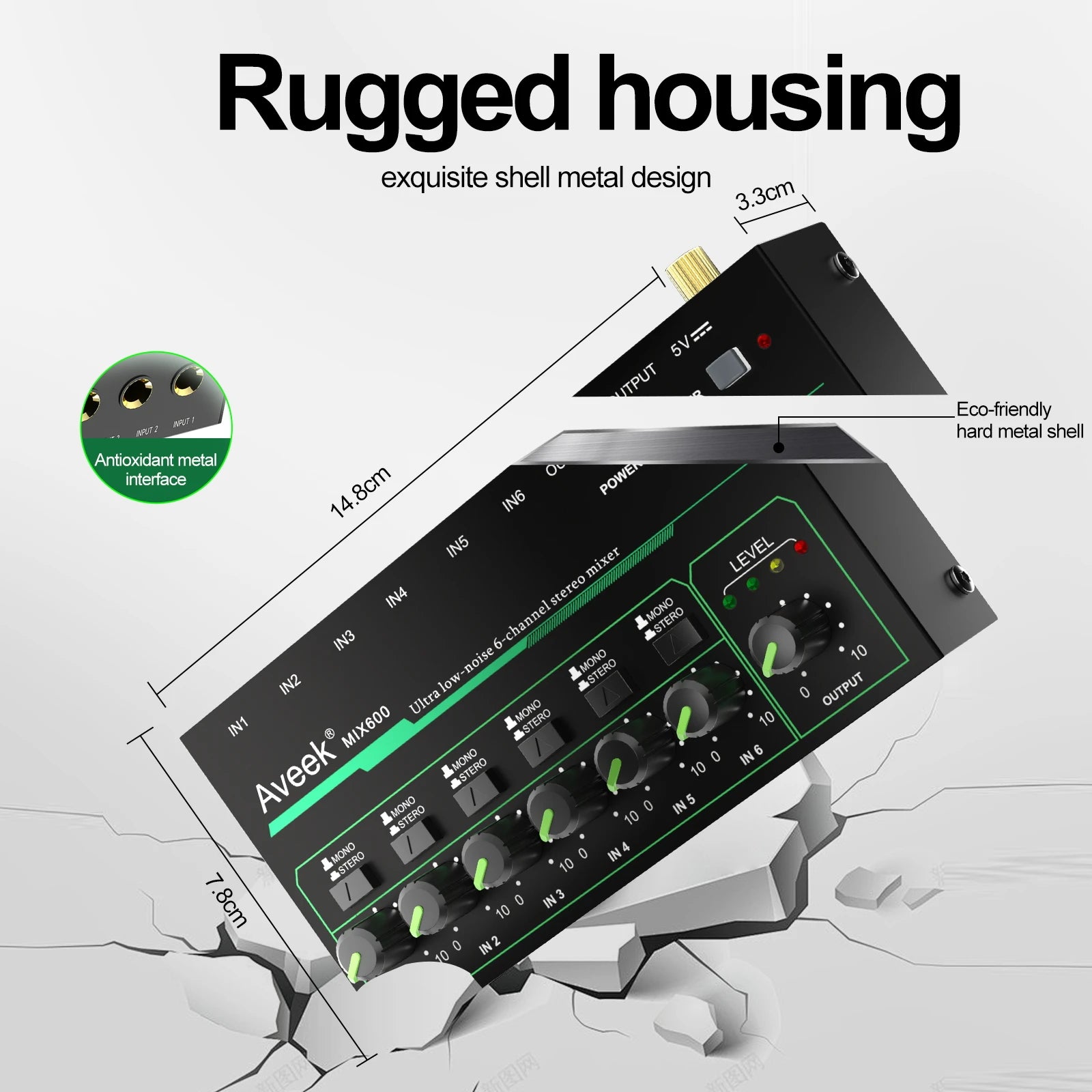 Aveek 6 Channel Mixer - Mini 6 Stereo Audio, Low-Noise