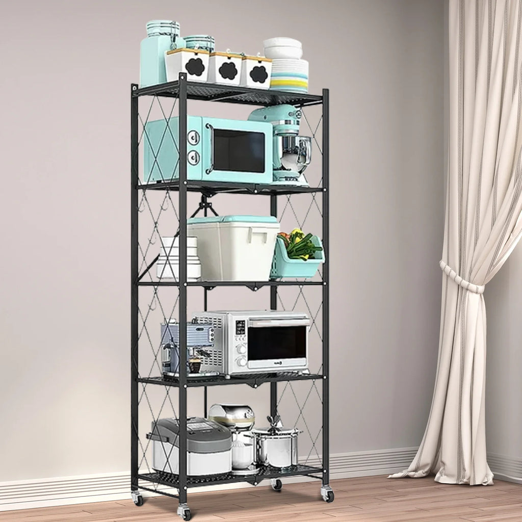 5-Tier Metal Shelf 27.9"x13.4"x62.5, Foldable Storage Rack