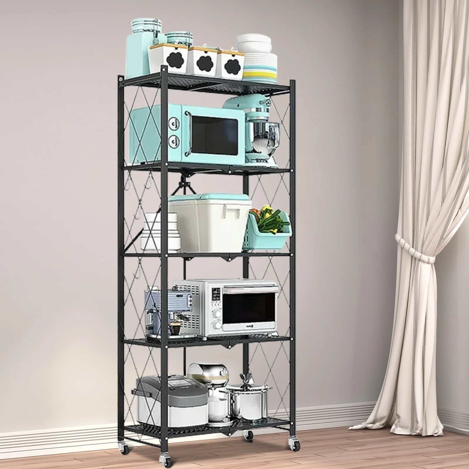 5-Tier Metal Shelf 27.9"x13.4"x62.5, Foldable Storage Rack