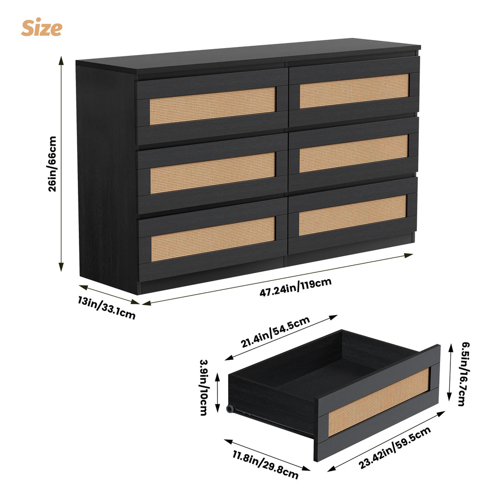 6 Drawer Wood Storage Dresser Bedroom