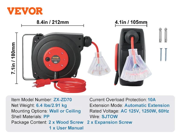 SucceBuy Retractable Extension Cord Reel 4ft