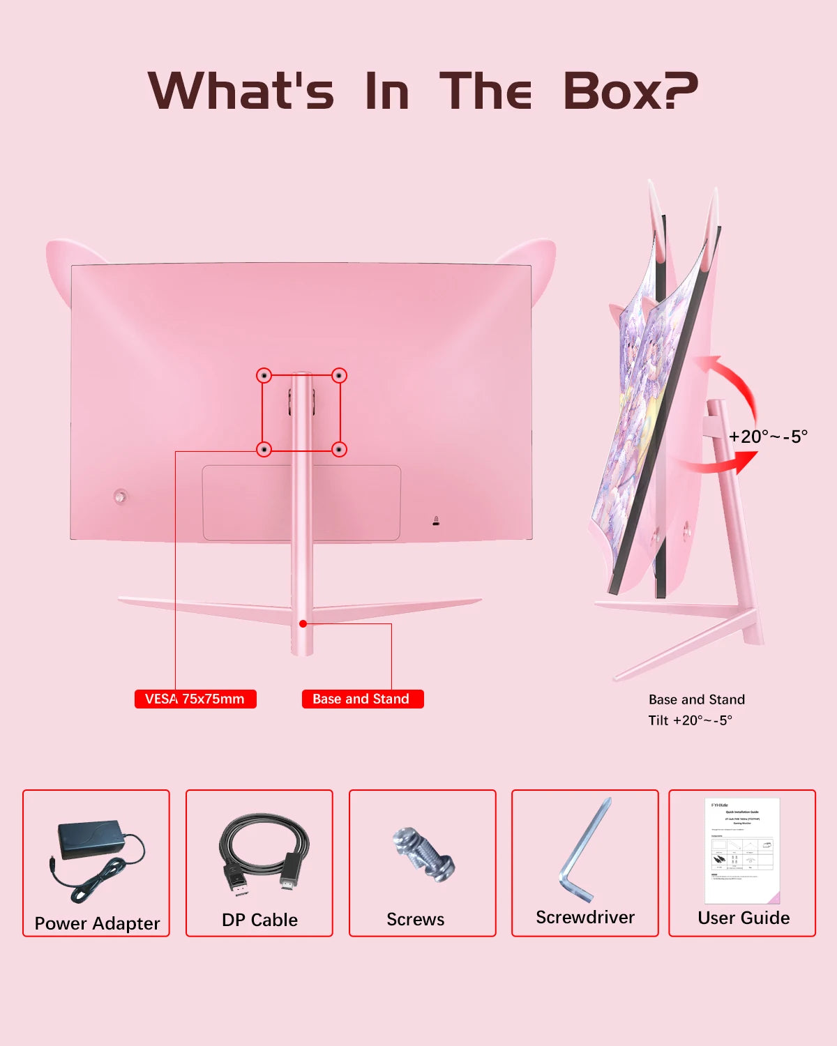 27inch Curved Pink Monitor With Speakers Tilt Adjustable