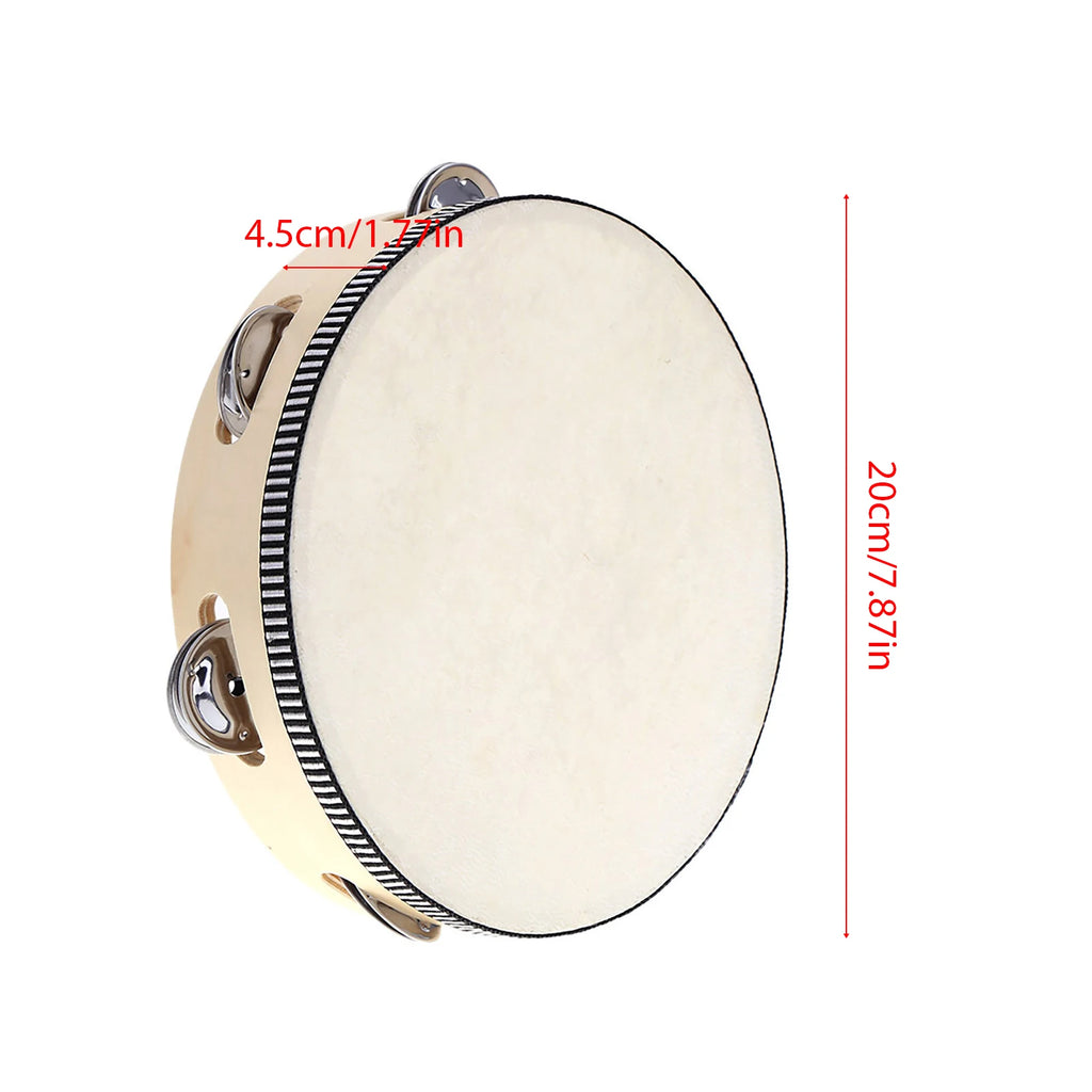 8 Inch Handheld Tambourine with Metal Jingles