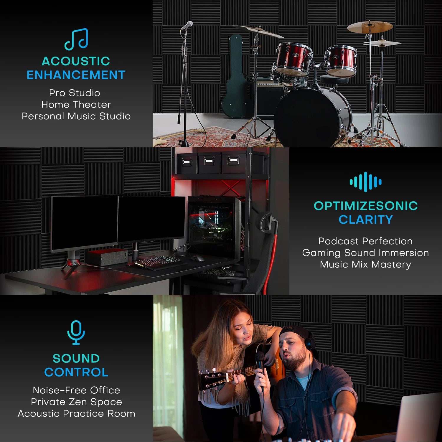 96PCS Full-coverage Acoustic Foam Black/Grey Sound Sponge