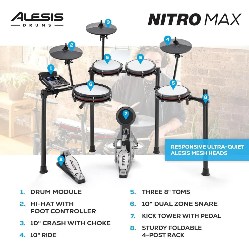 Popular.Nitro Max Kit Electric Drum Set with Quiet Mesh Pads
