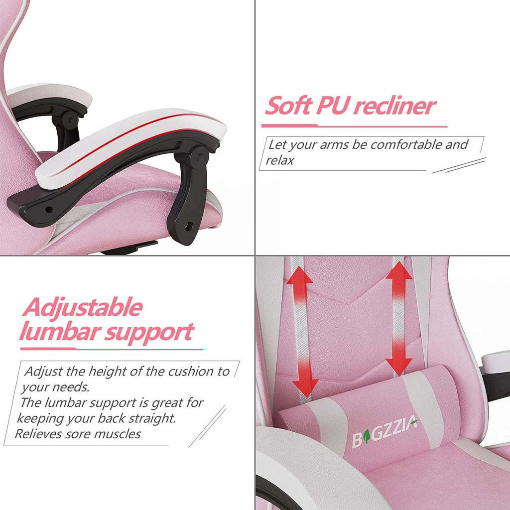 Ergonomic Chair w/Lumbar Cushion, Headrest Adjustable
