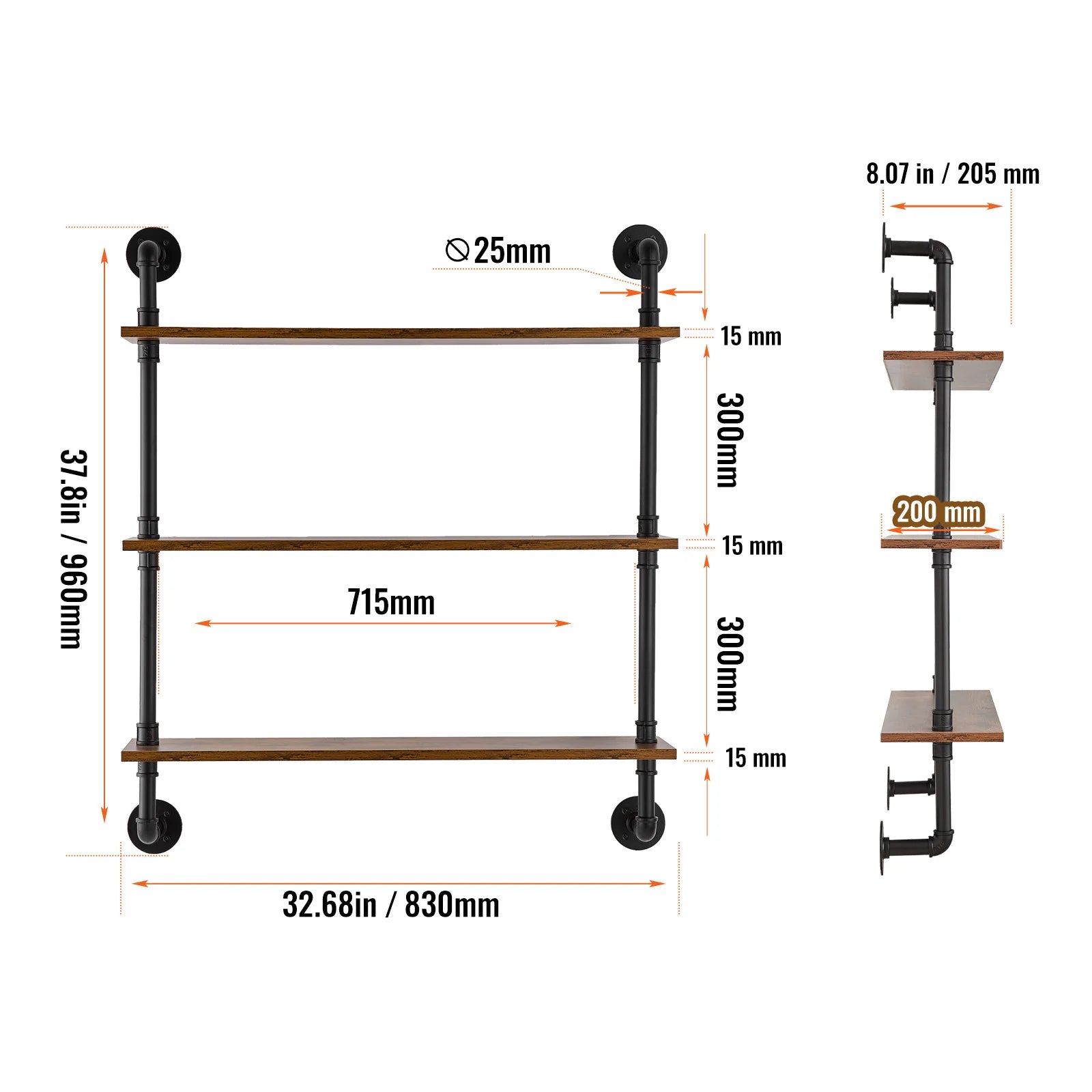 Floating Rustic Wood Shelves Bracket Storage Rack