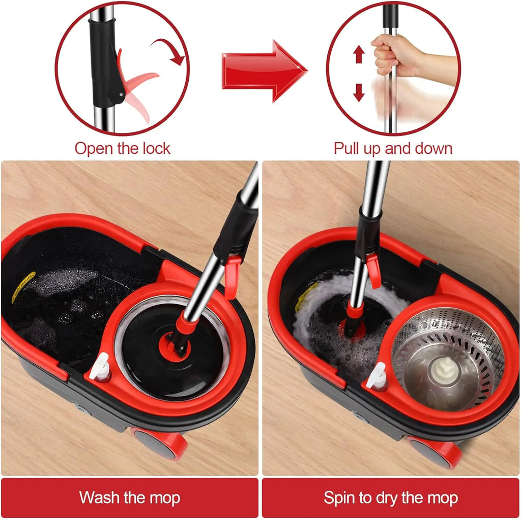 Spin Mop Bucket with Microfiber Replacement Heads