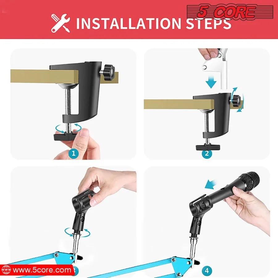 5 Core Mic Arm Adjustable Boom Microphone Stand Desk Mount