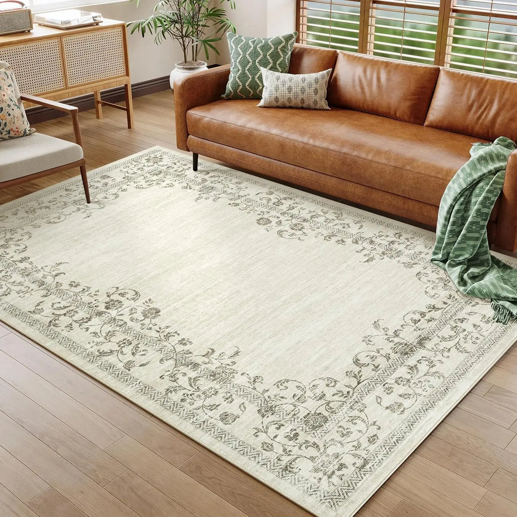 Washable Area Rug Floral Bordered for any Room