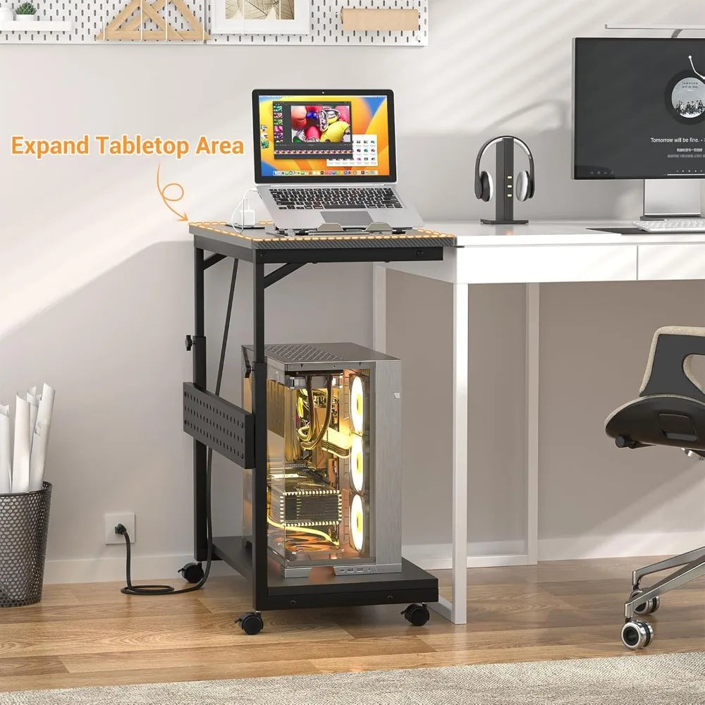 Computer Tower Stand with Power Strips, Height Adjustable