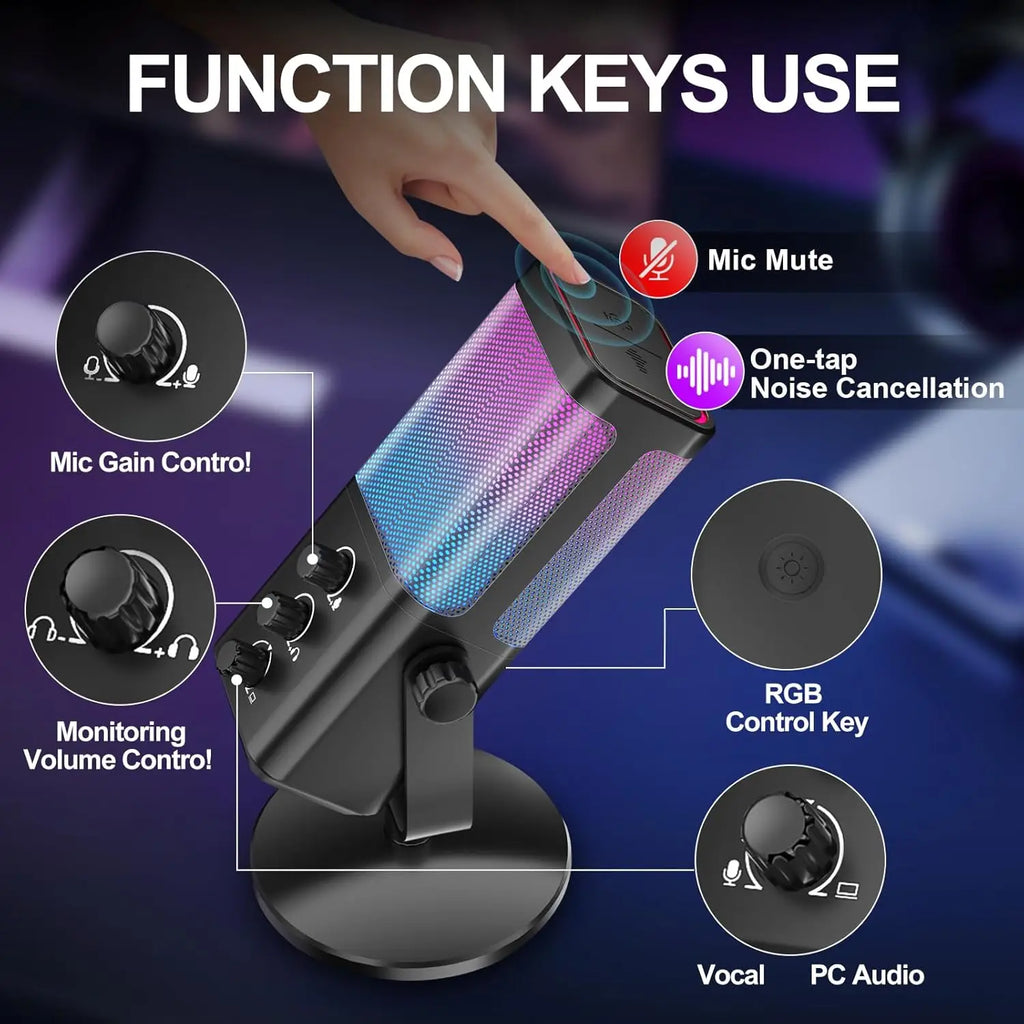 RGB Balance & Noise Cancellation, Studio USB Computer Condenser Mic