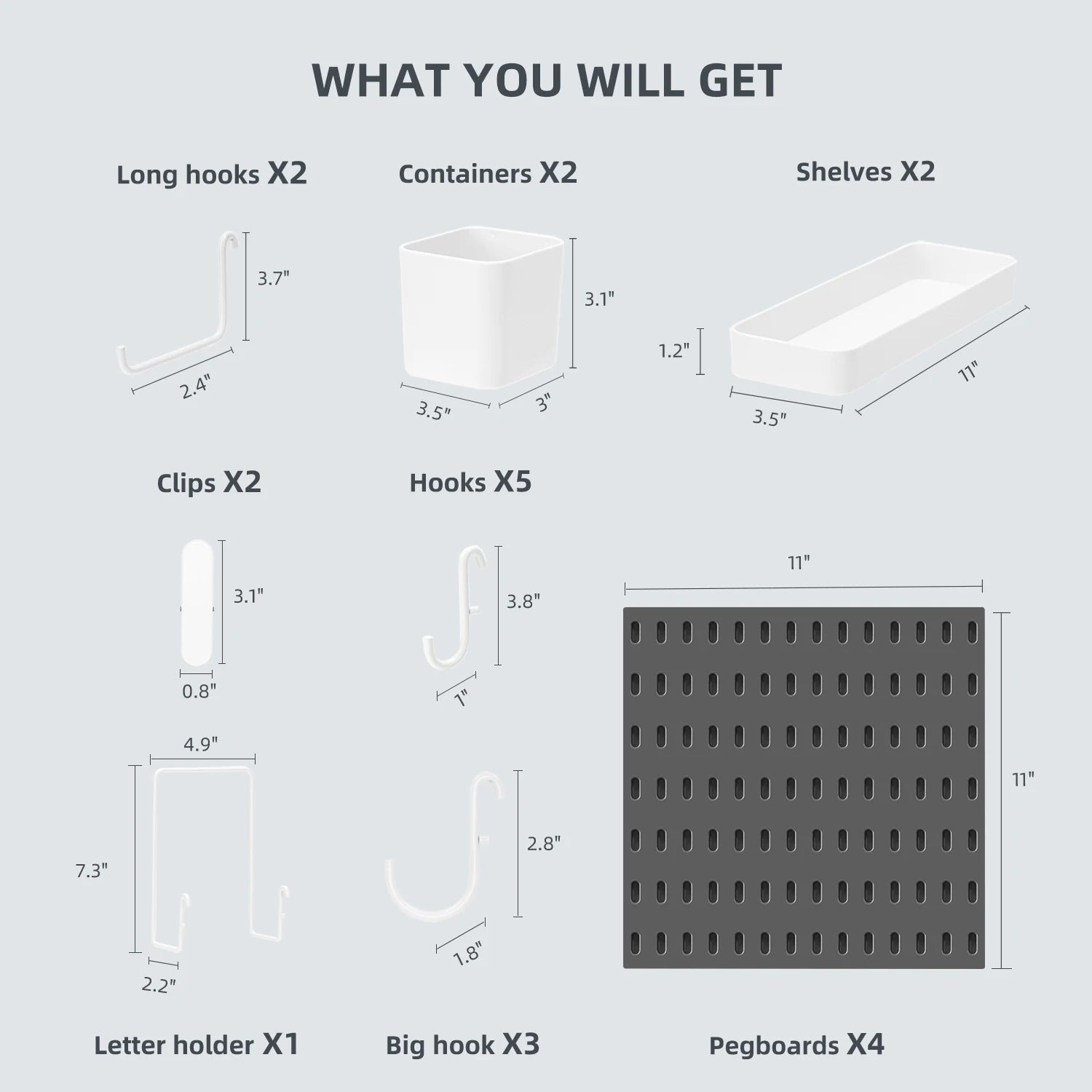 Organizer Kit, 4 Pieces Pegboards and 17 Accessories