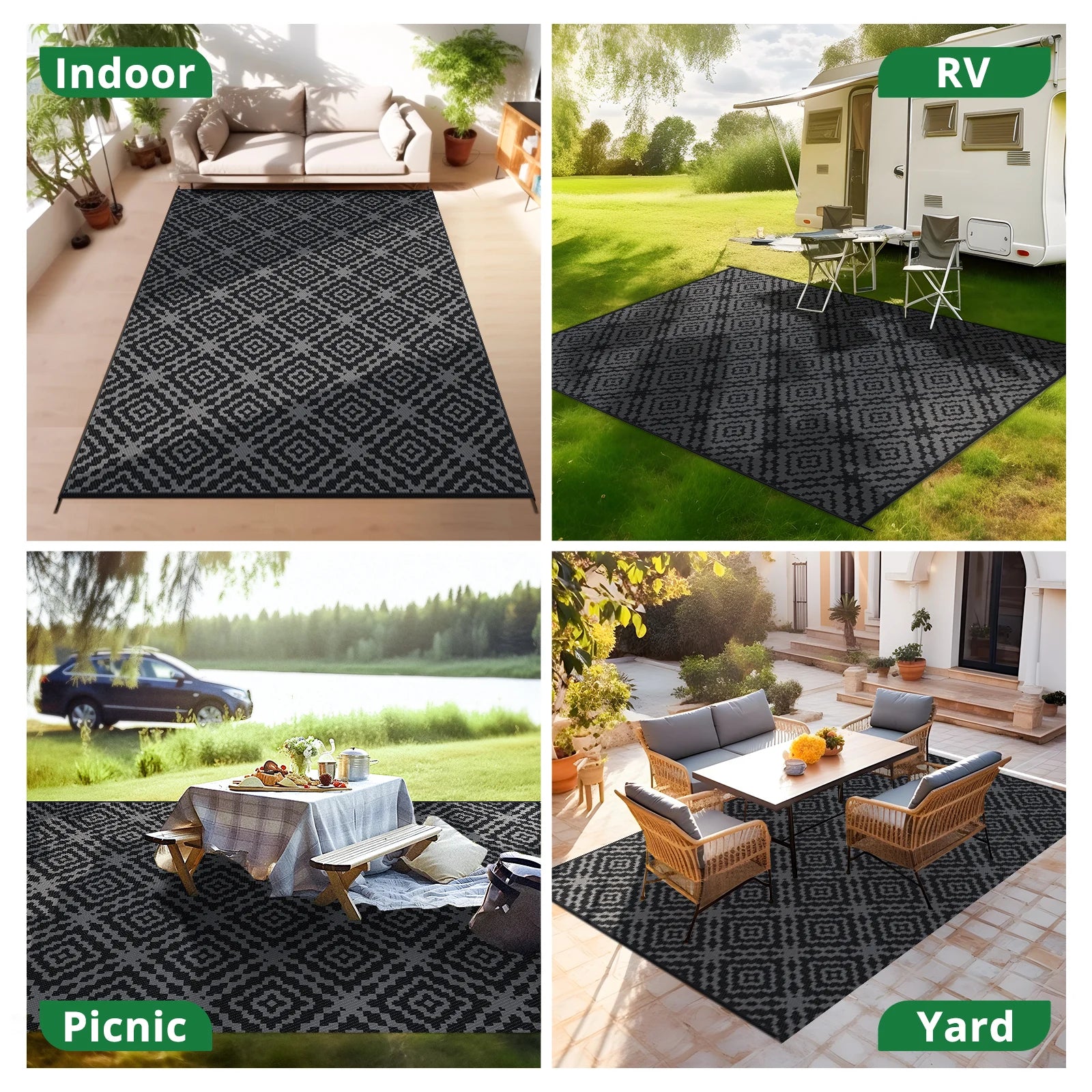 Stain & UV Resistant Waterproof Mat Portable Bag&4 Stakes