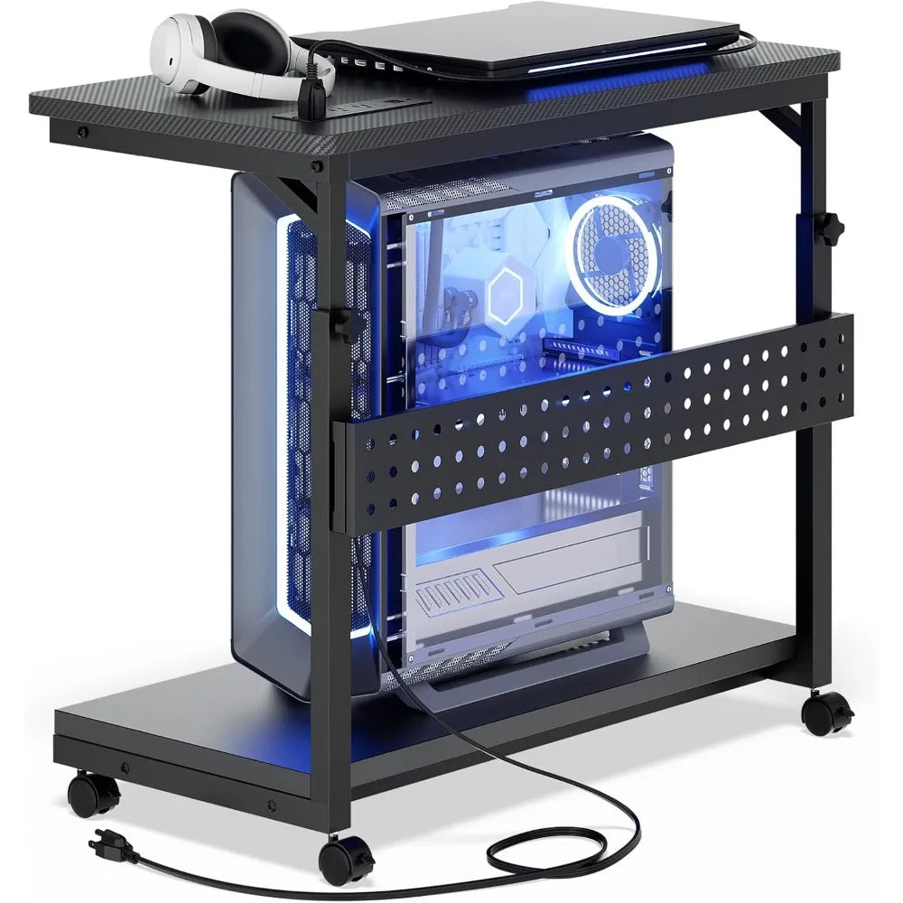 Computer Tower Stand with Power Strips, Height Adjustable