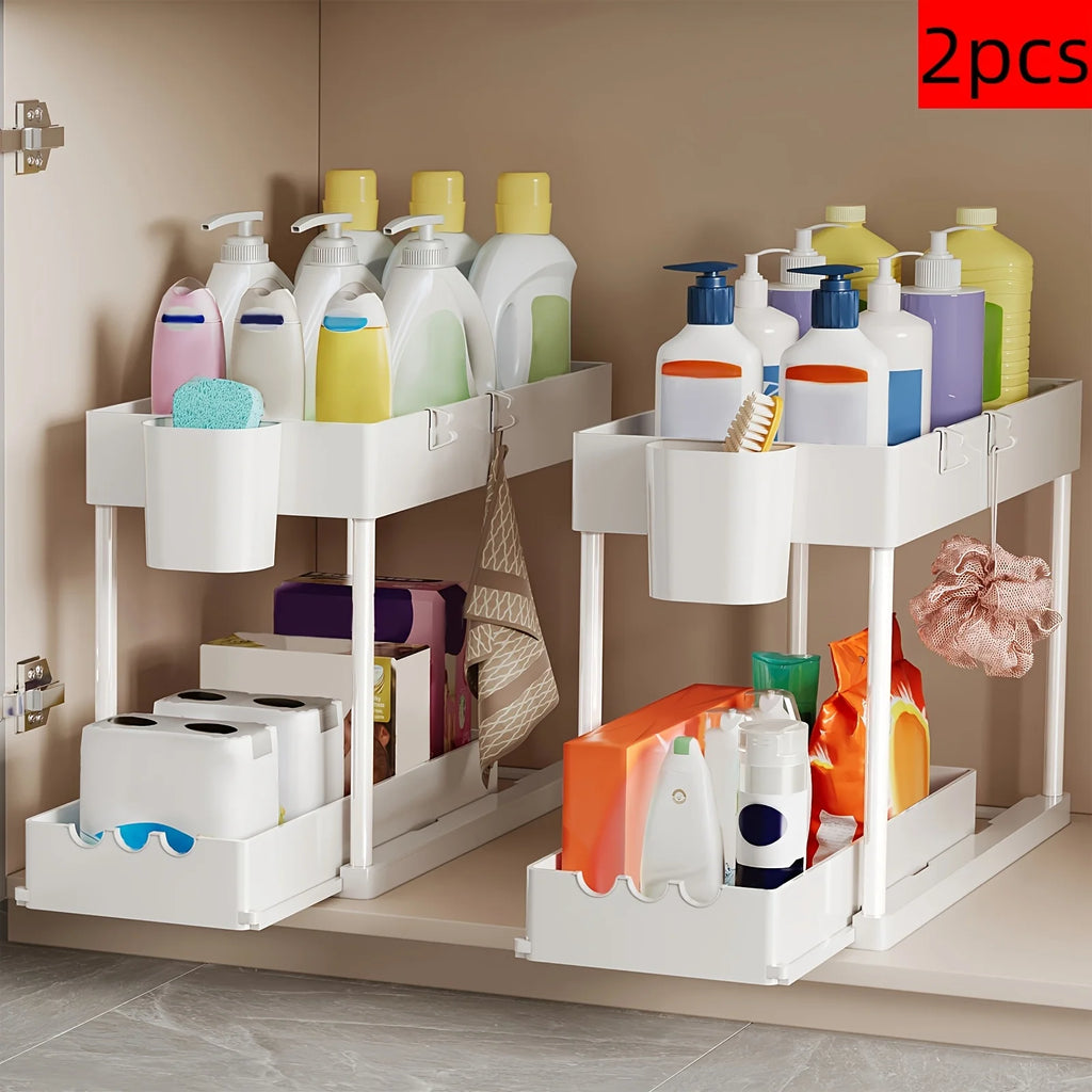 2Pcs 2-Tier Pull-Out Under Sink Rack