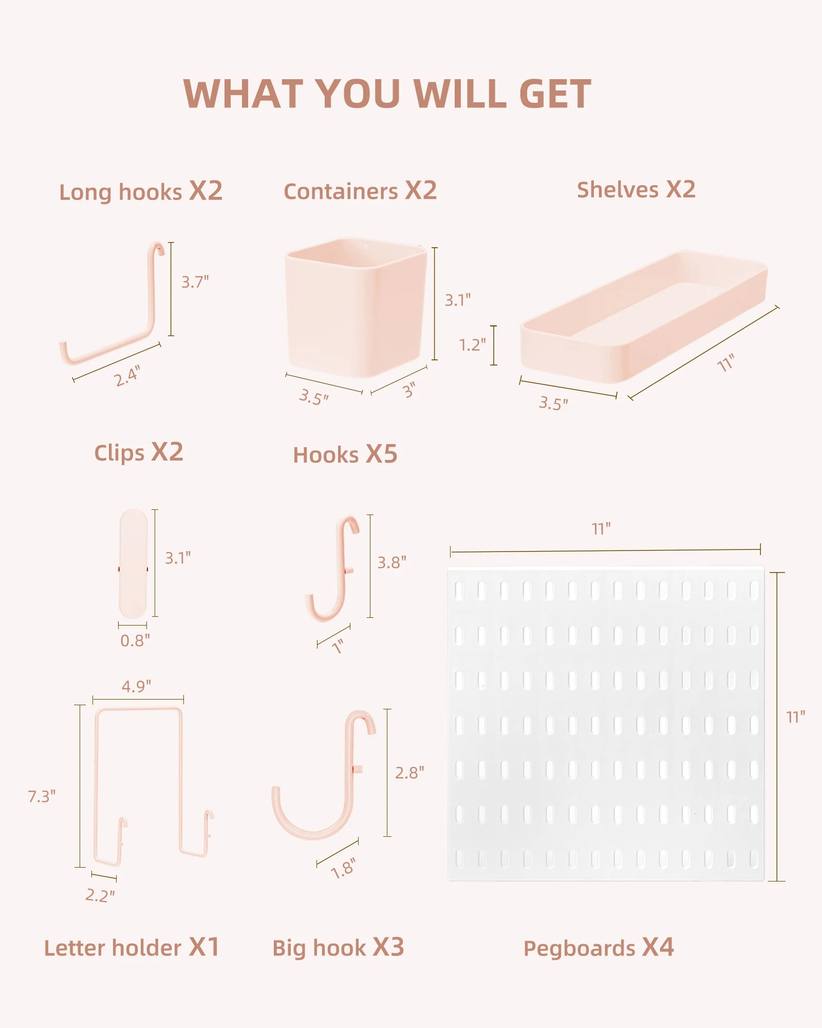 Pink 4pcs Pegboard Combination Kits, Easy Storge