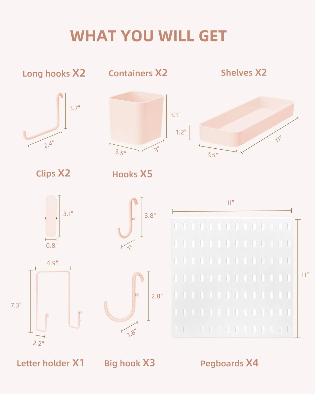 Pink 4pcs Pegboard Combination Kits, Easy Storge