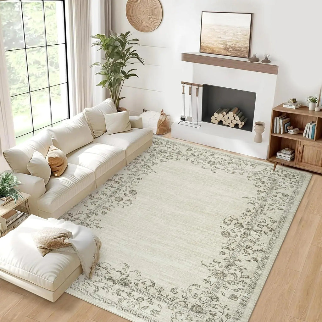 Washable Area Rug Floral Bordered for any Room