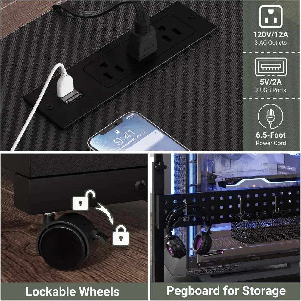 Computer Tower Stand with Power Strips, Height Adjustable