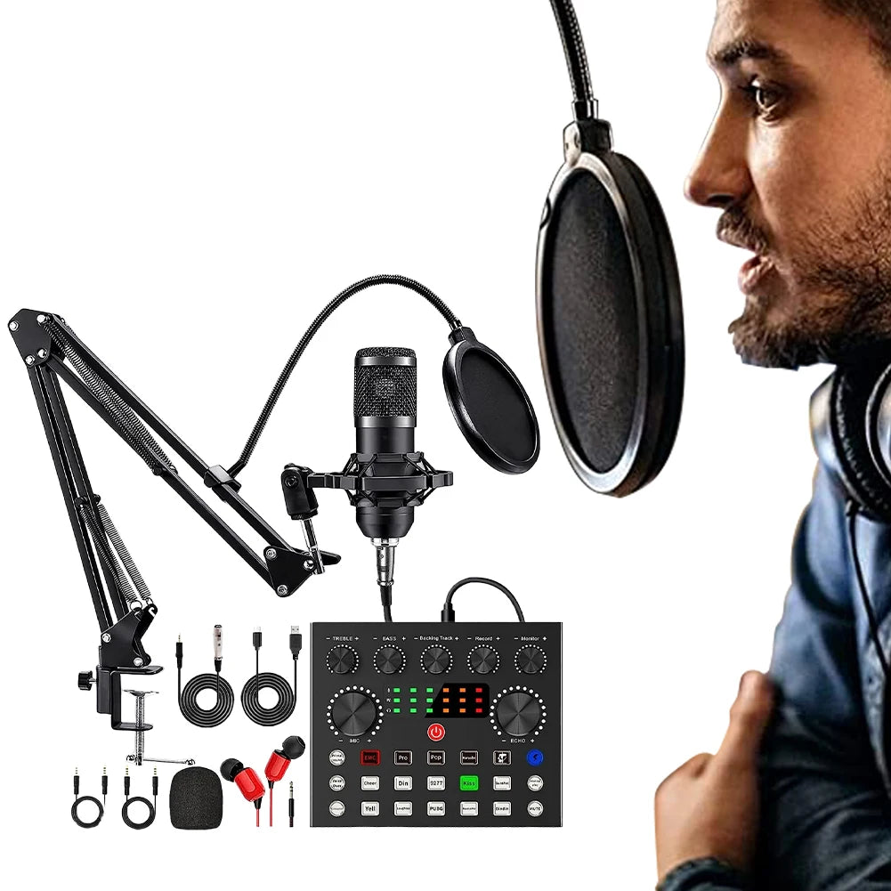 BM800 V8s Podcast Sound Card Set Professional Audio Condenser Mic Studio