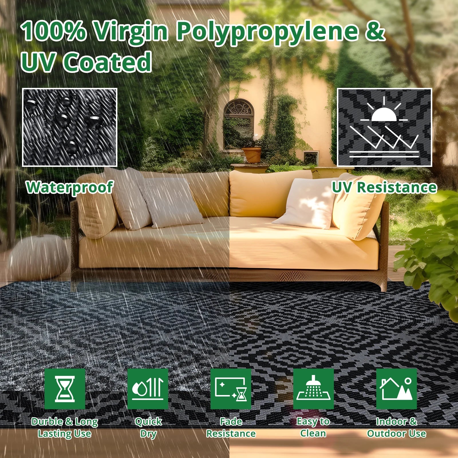 Stain & UV Resistant Waterproof Mat Portable Bag&4 Stakes