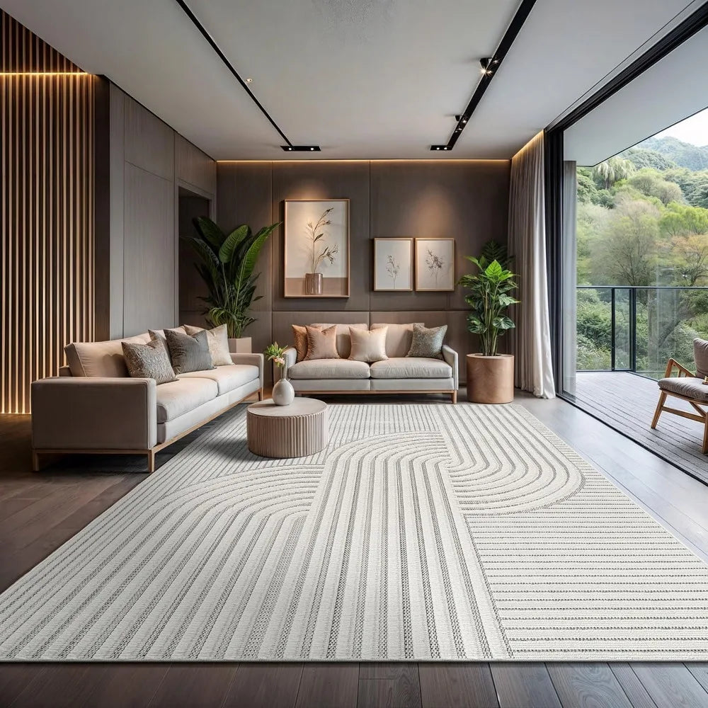 Modern Rug Luxury Swirl Curved Stain Resistant