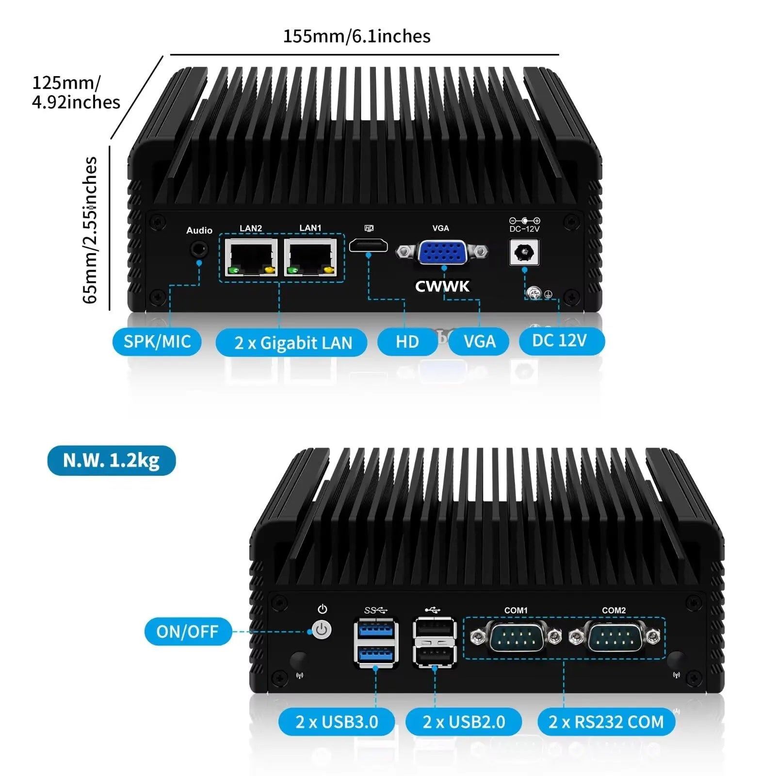 CWWK Fanless Mini PC Celeron N2840 w/8GB RAM64GB SSD