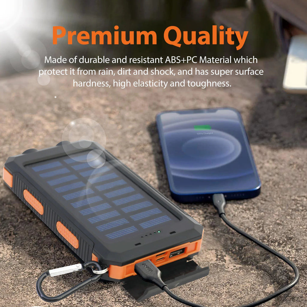 Portable Solar Charger Waterproof w/USB Ports & LED Lights,