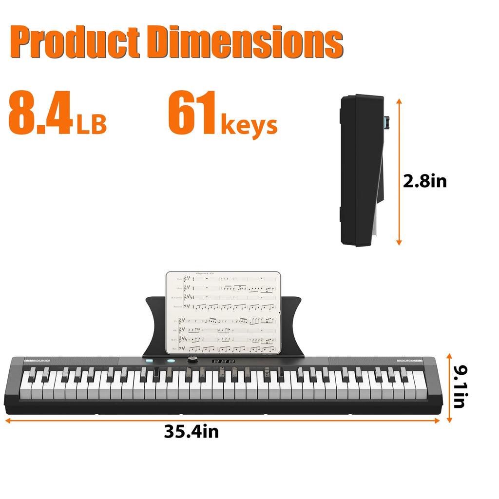 61 Key Keyboard with Stand, Piano Bench + More