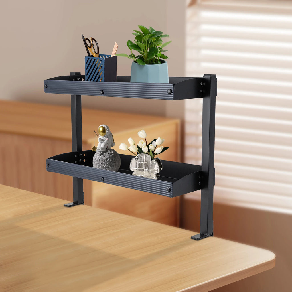 Clamp-on Under Table Corner Shelves Organizer Black