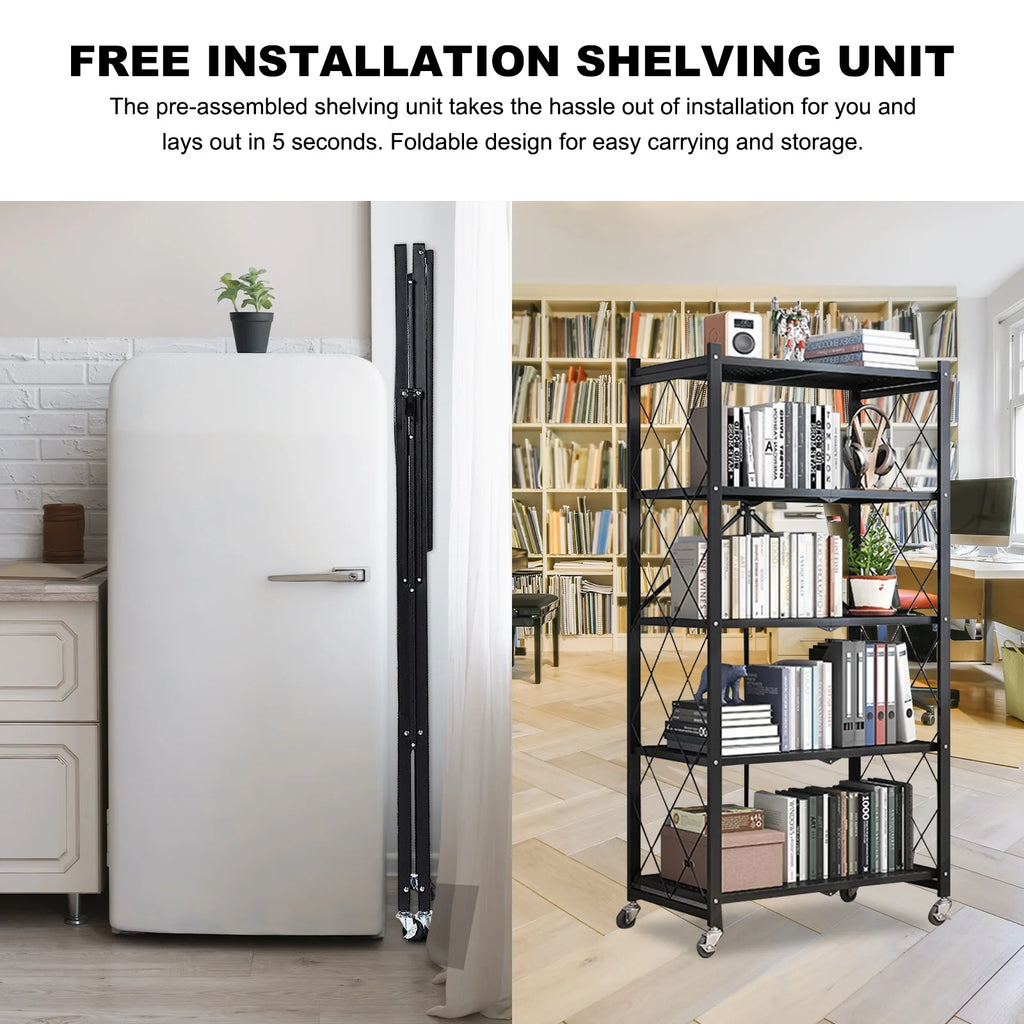 5-Tier Metal Shelf 27.9"x13.4"x62.5, Foldable Storage Rack