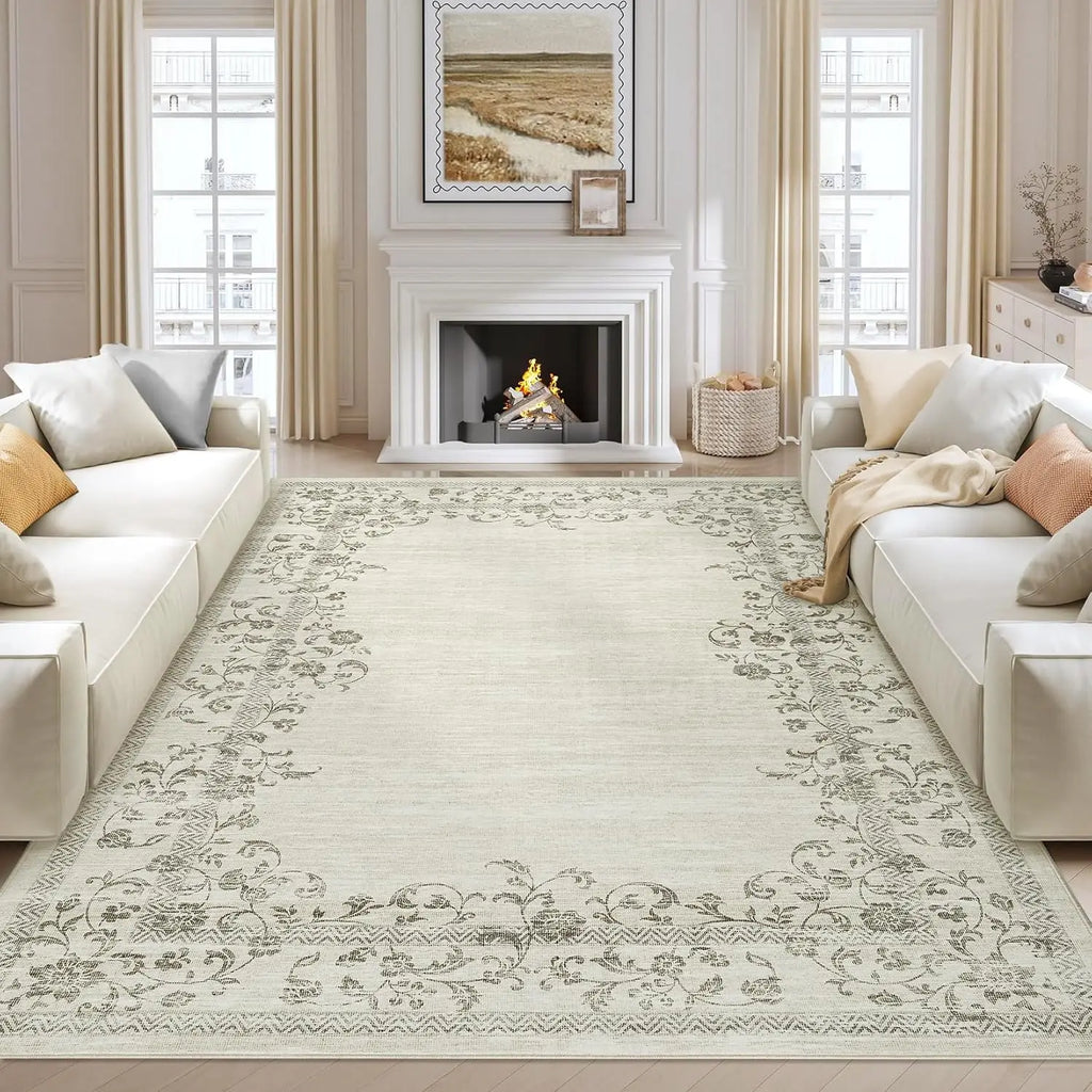 Washable Area Rug Floral Bordered for any Room