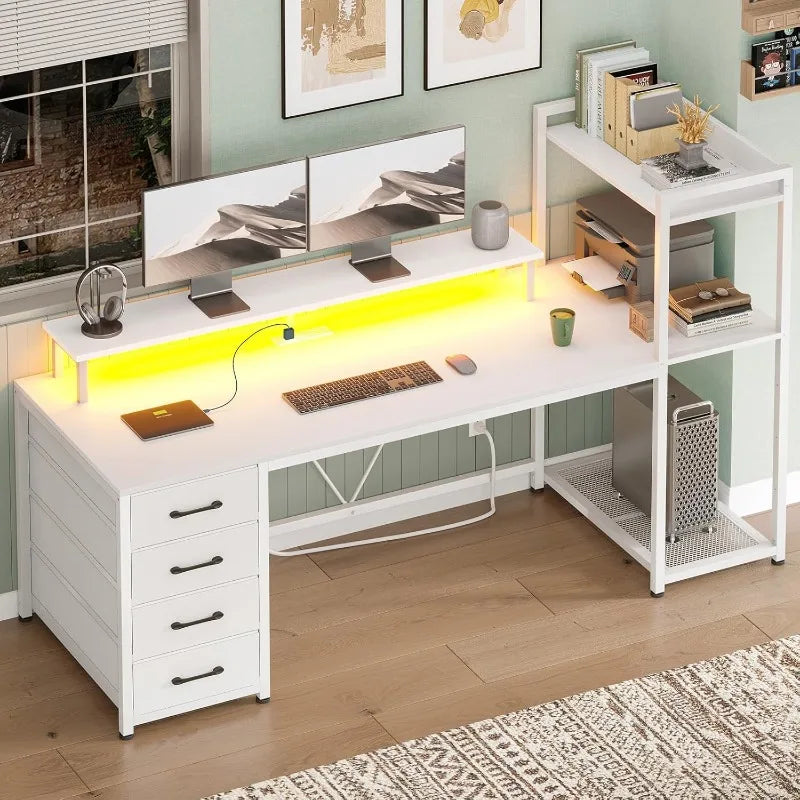 SEDETA 55" Computer Desk with storage, Lights & Power Outlets,