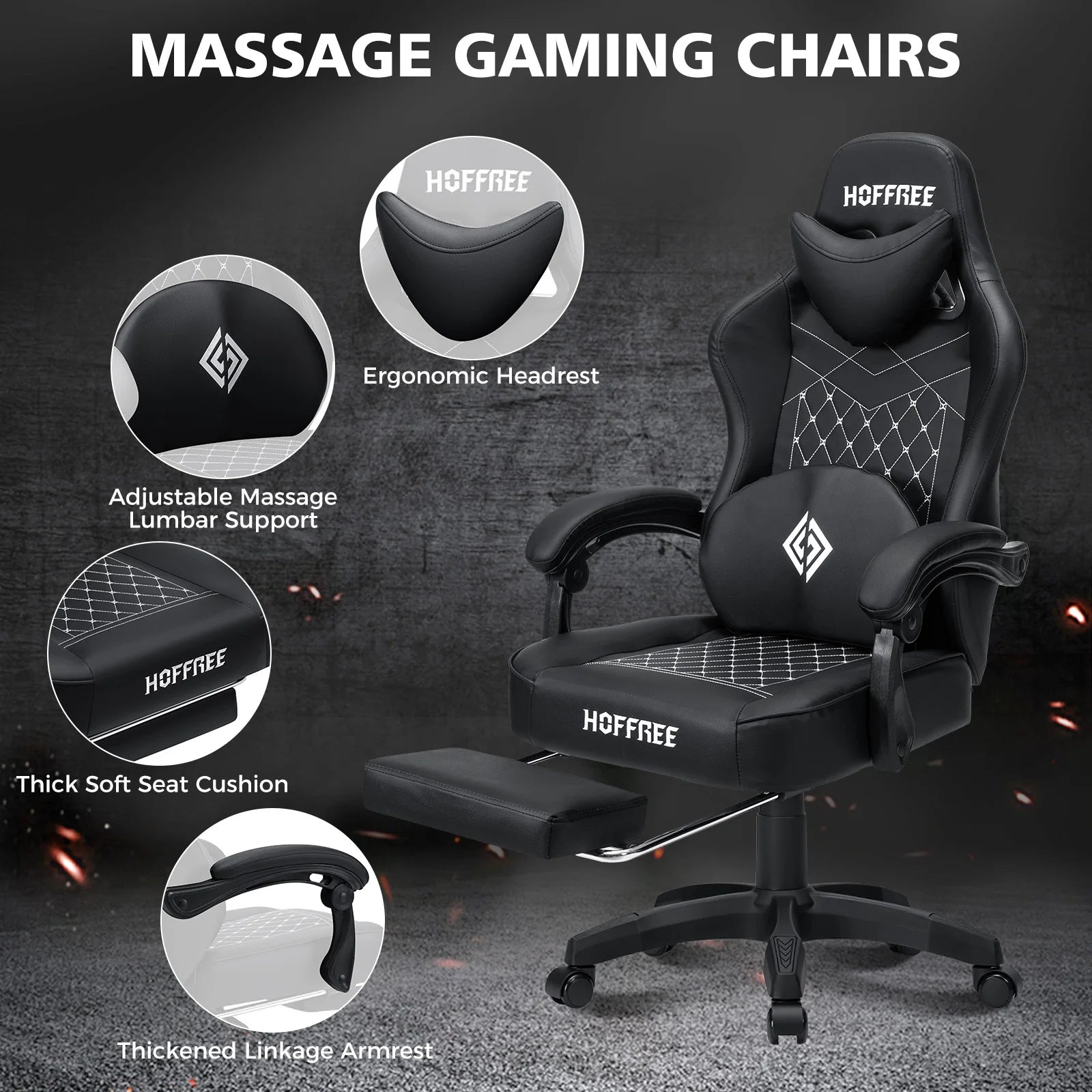 Ergonomic Adjustable Lumbar Cushion Headrest Single Function Massage