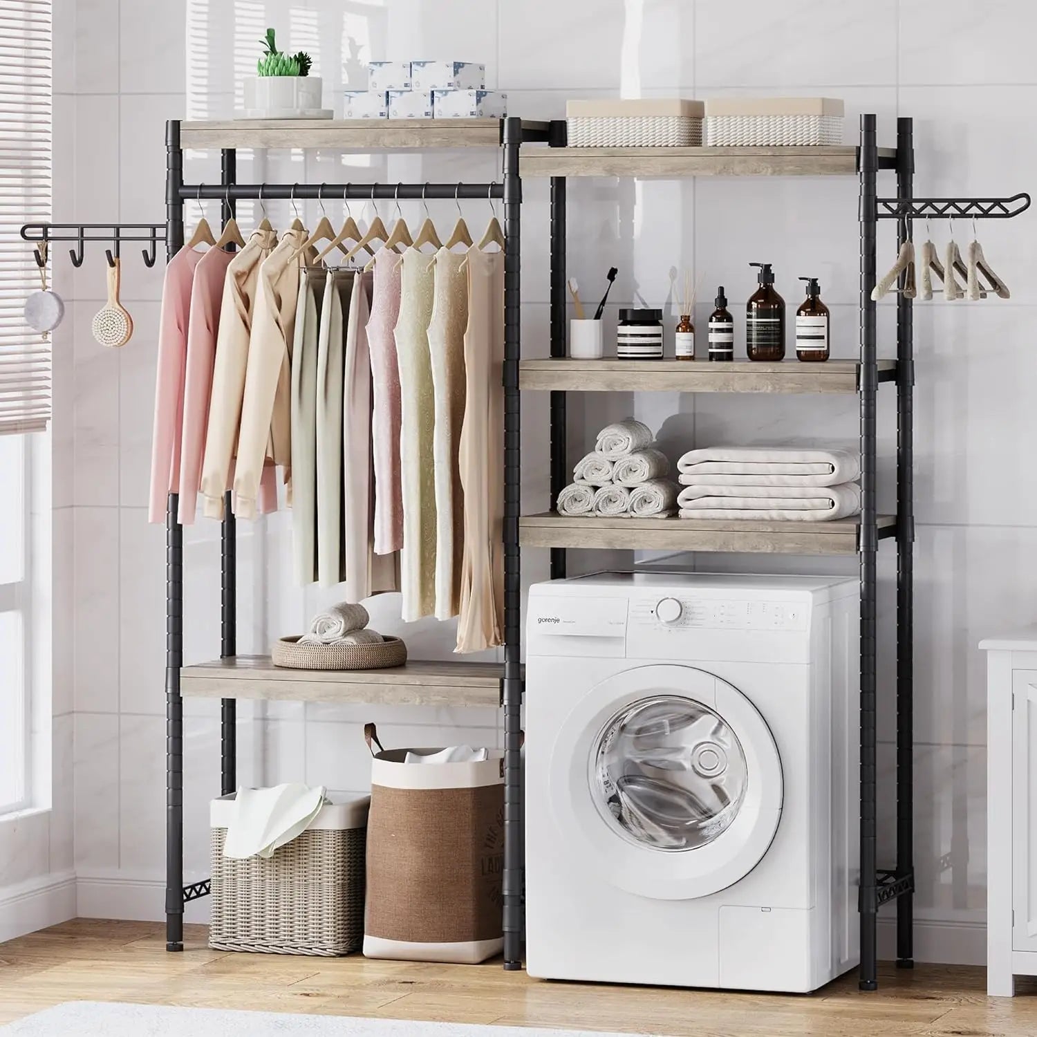 5-Tier Wood Shelf-Laundry storage.