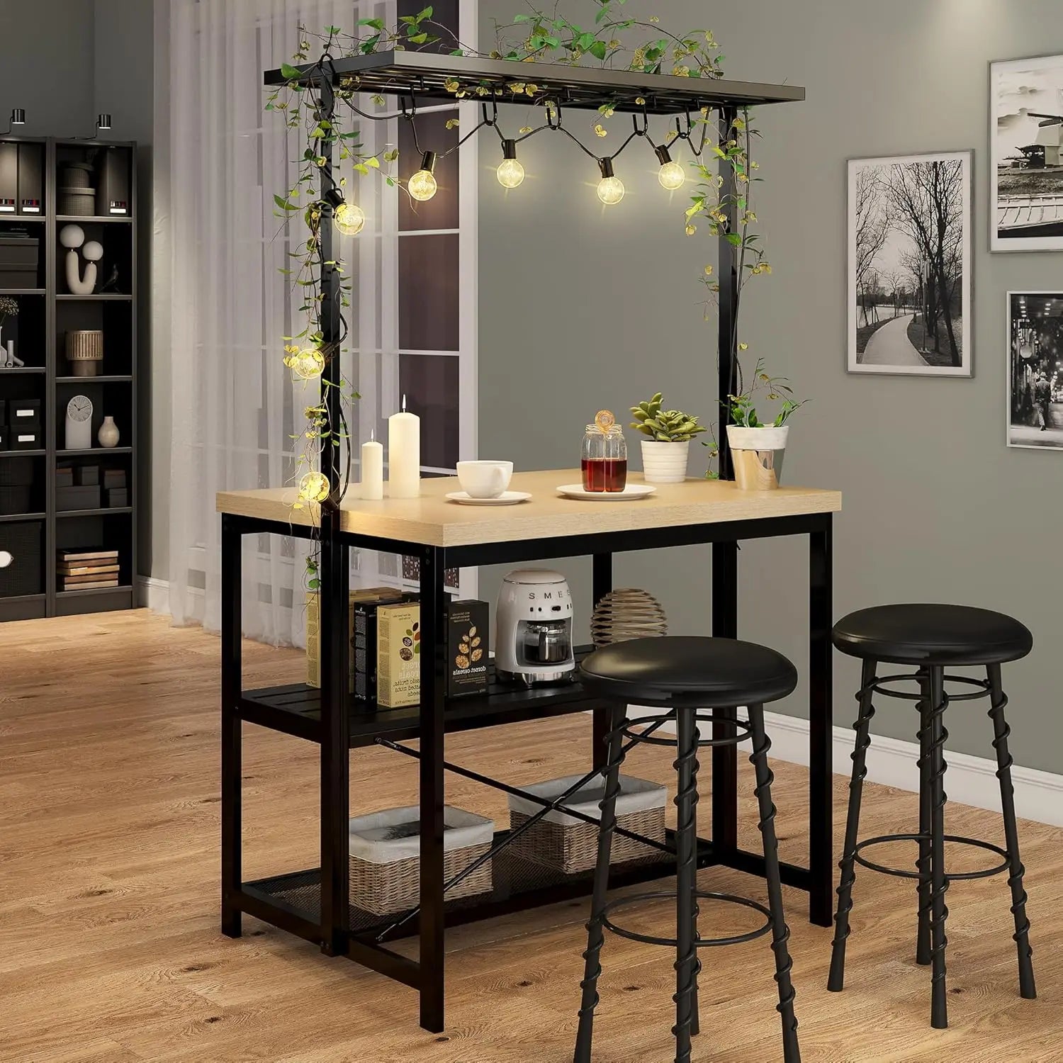 Bakers Rack with Power Outlet, Island Table