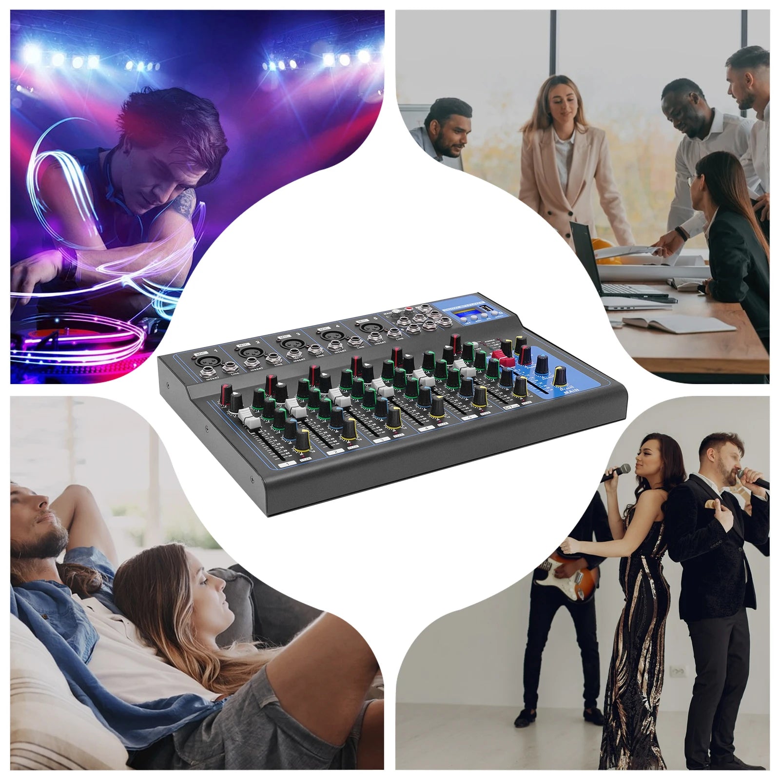 Professional 7-Channel Audio Mixer with Bluetooth