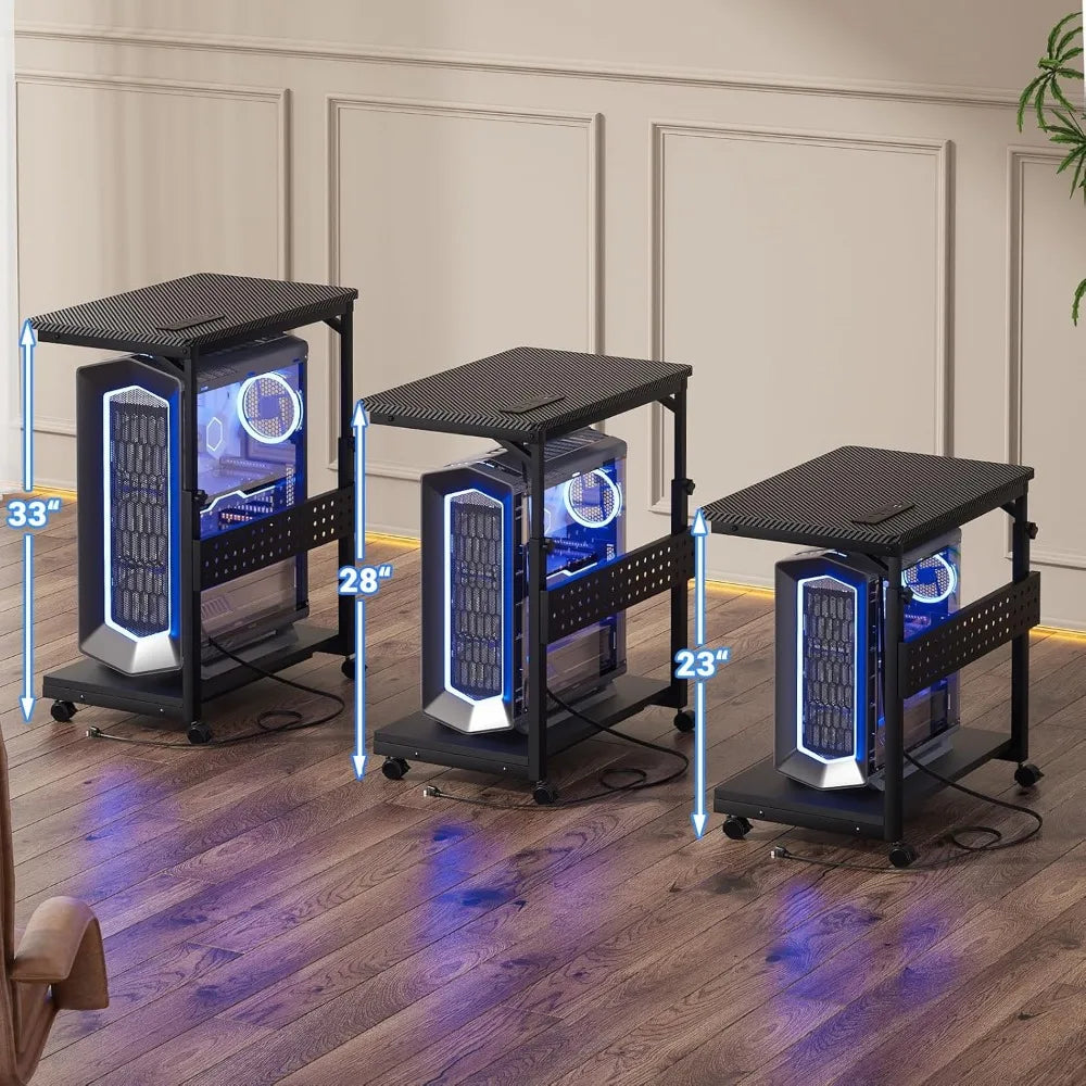 Computer Tower Stand with Power Strips, Height Adjustable